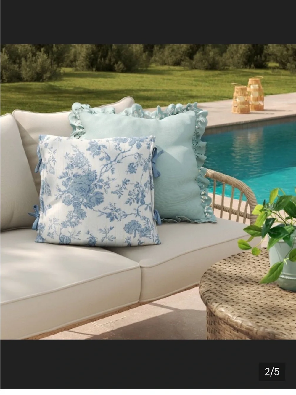 Studio McGee 18” x  18” Woven Stripe Blue Outdoor Pillow with side bows